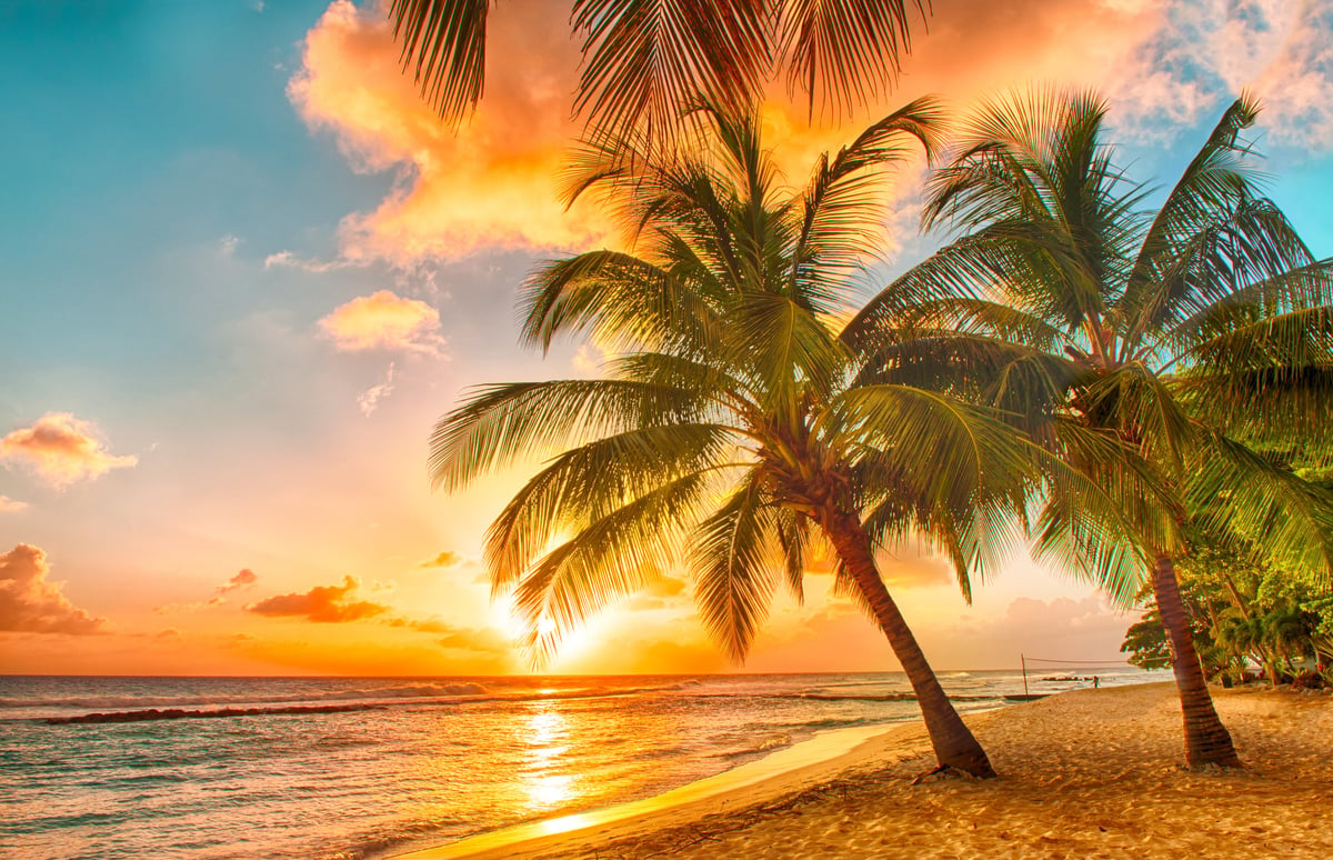 Golden Caribbean sunset over the cliffs near Rick's Café in Negril